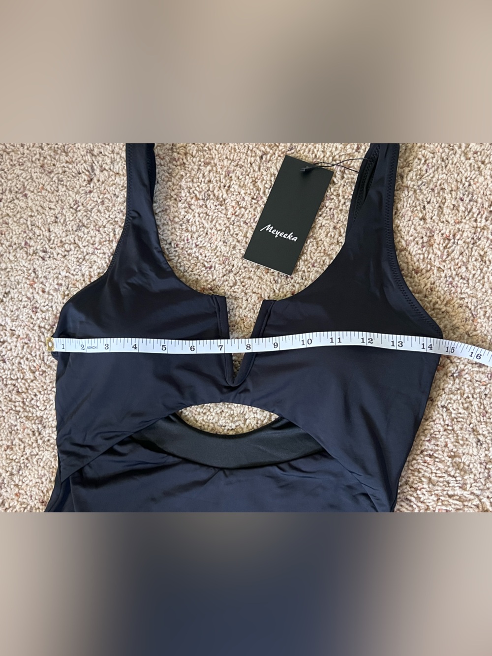 NWT Black V-Notch One-Piece Swimsuit with Midriff Cutout - Picture 3 of 5